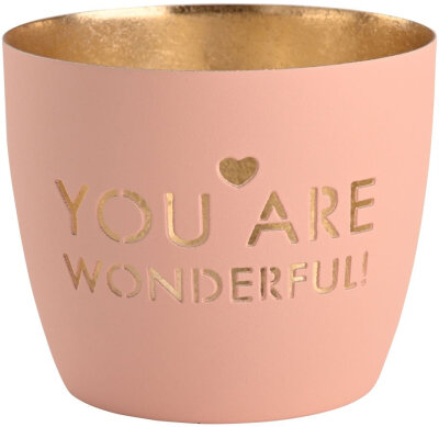 GIFTY Madras Windlicht "You are wonderful" | Rosa - Gold ca. 10x8,5cm