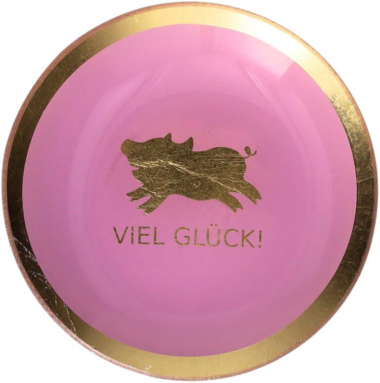 GIFTY Glasteller rund S / "Viel Glück" Glücksschwein pink ca. 10x0,8x10cm