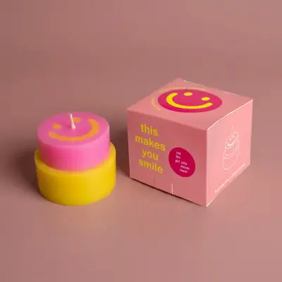 NTG Kerze Smiley "Happy Candle" groß | Gelb Pink