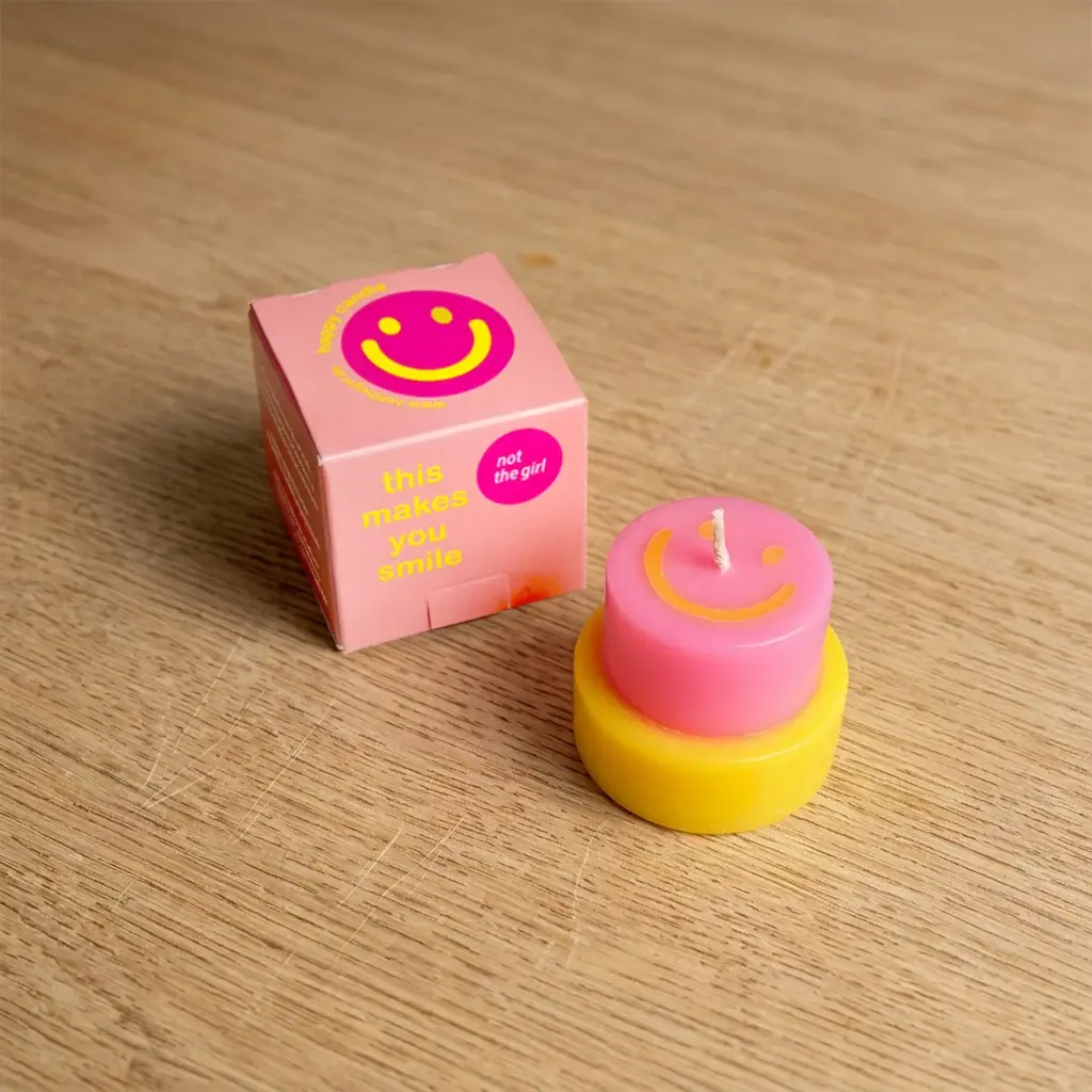NTG Kerze Smiley "Happy Candle" klein | Gelb Pink