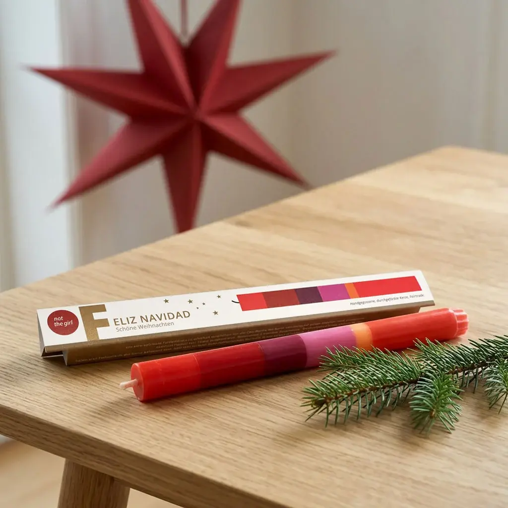 NTG Kerze schmal "Feliz Navidad" rot, bordeaux, pink | Weihnachtskerze