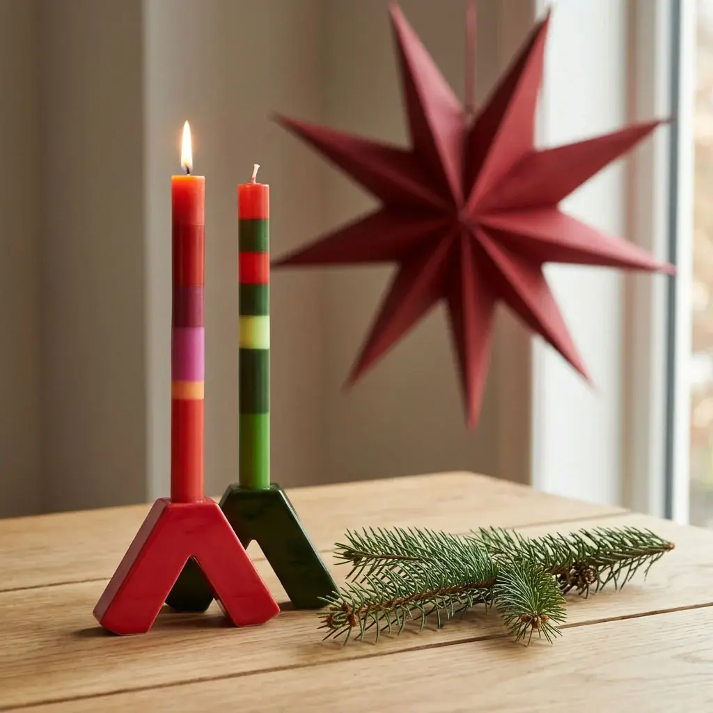 NTG Kerze schmal "Feliz Navidad" rot, bordeaux, pink | Weihnachtskerze