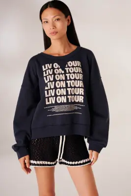 N.Y.A. | Liv Bergen Sweater dunkelblau marino | mit Frontprint