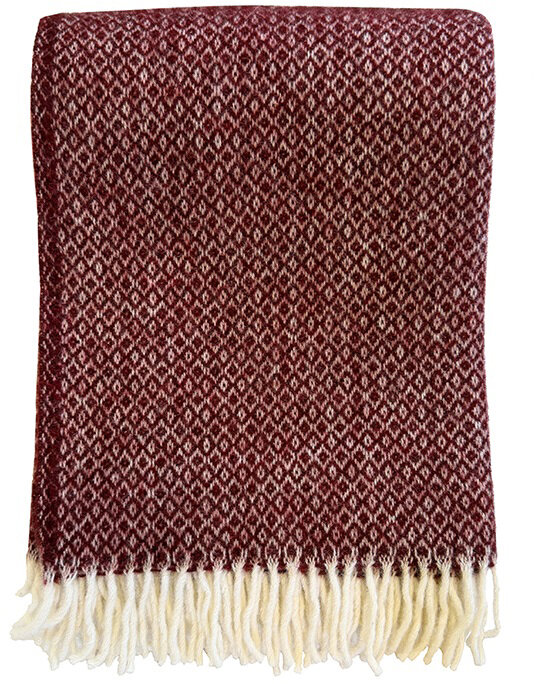 KLIPPAN Decke "Lima" Burgundy mit Fransen 130x200cm