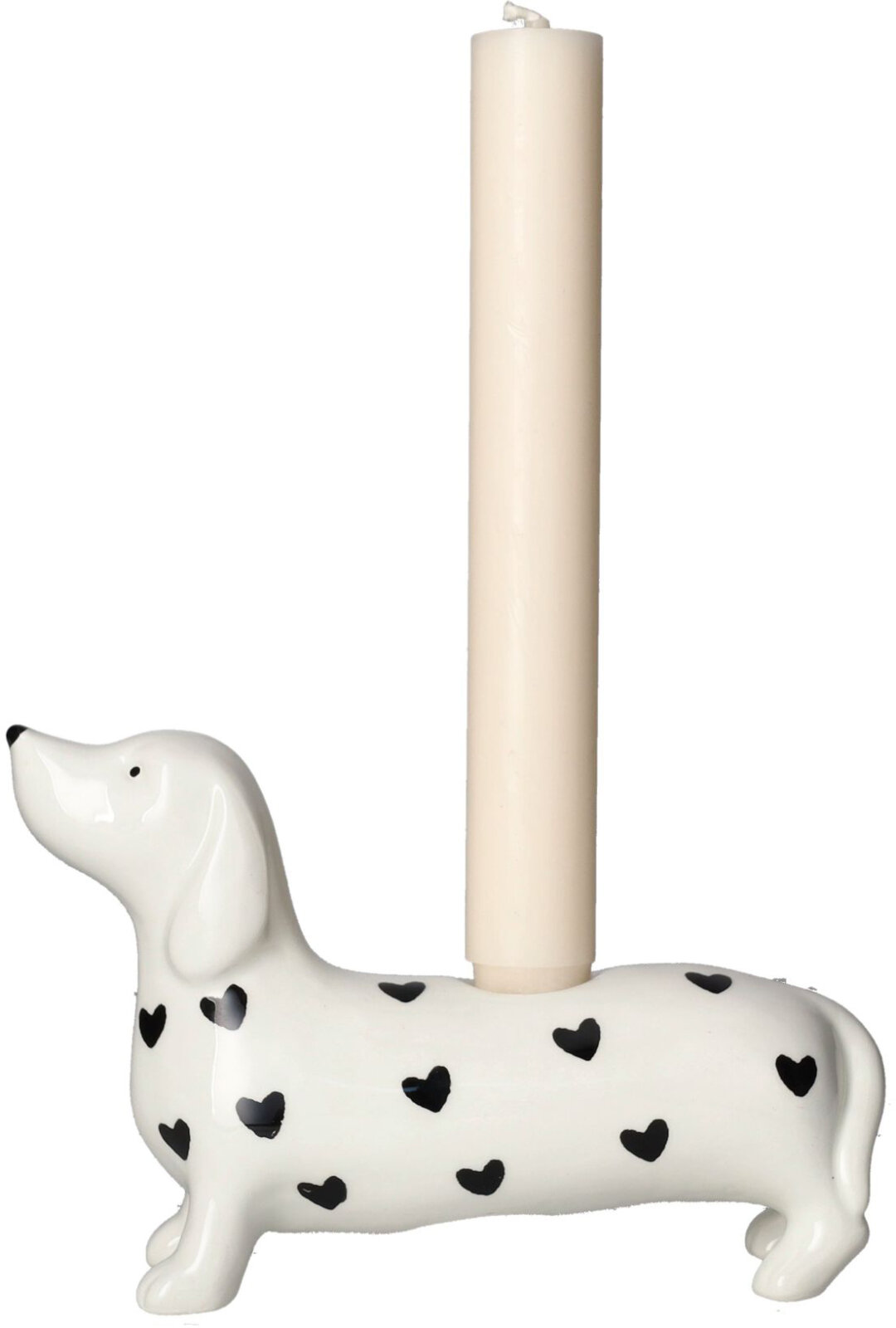 GIFTY Kerzenhalter Dackel | Herzchen schwarz-weiß
