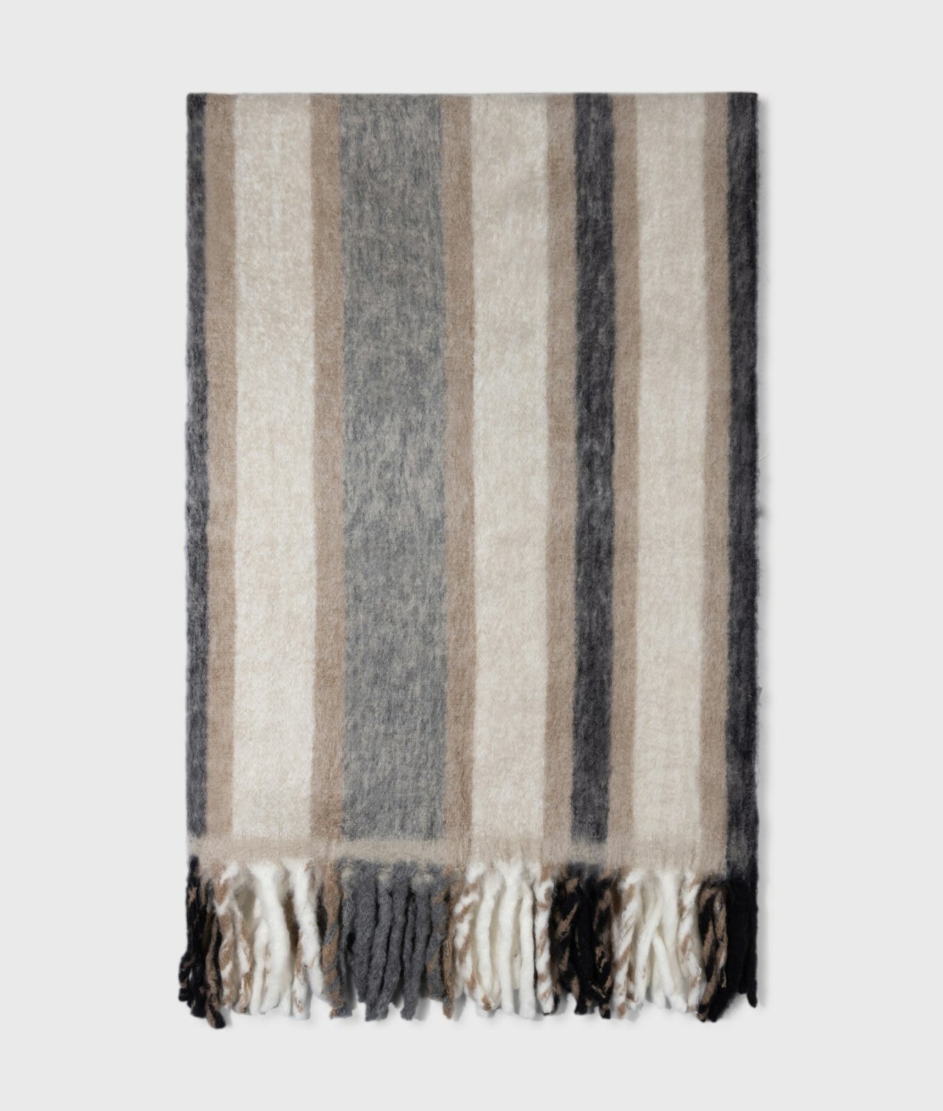 H.O.C.K. 10Days Striped Blanket Dunkelgrau – Streifendecke in Naturtönen mit Fransen 170x130cm