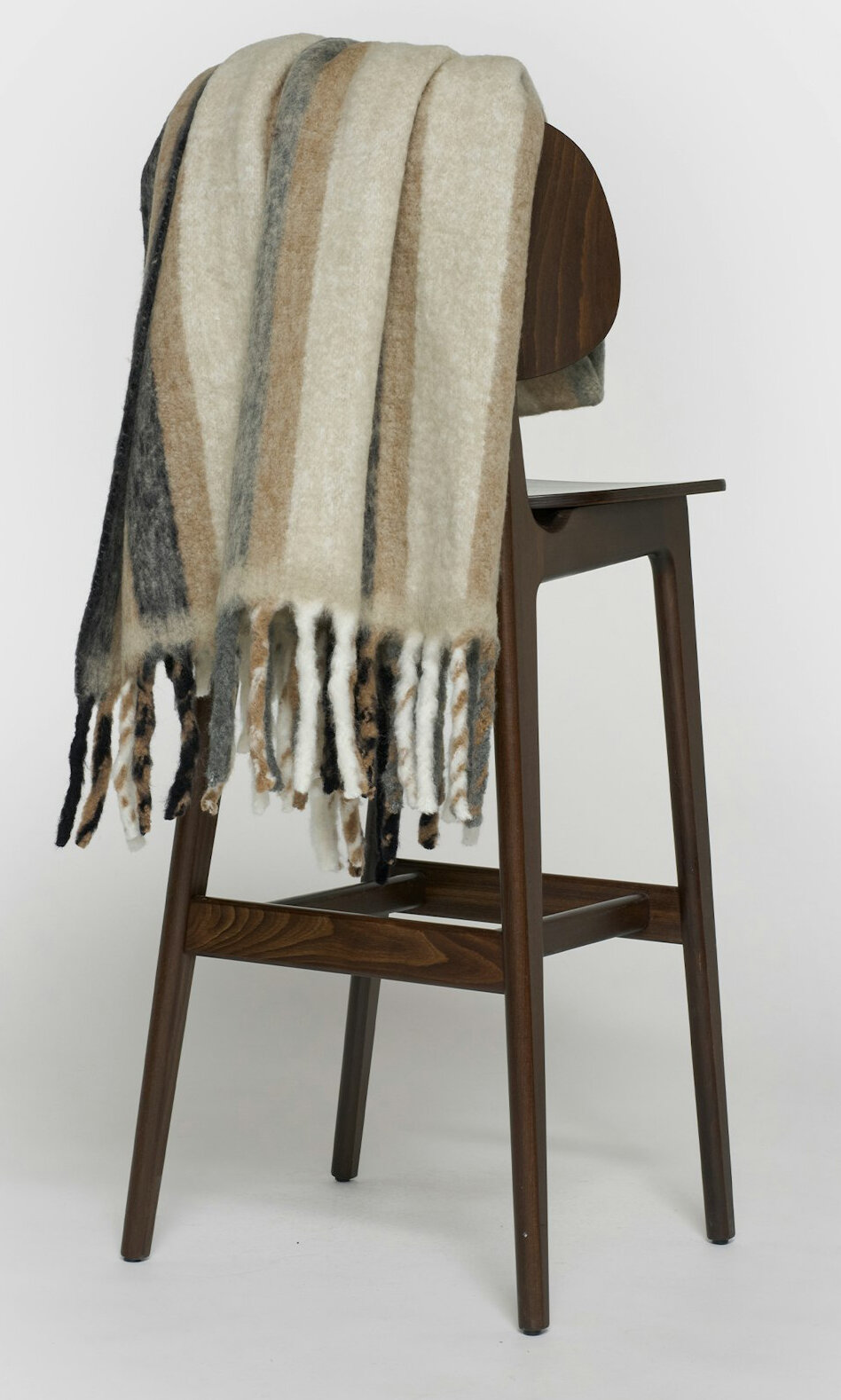 H.O.C.K. 10Days Striped Blanket Dunkelgrau – Streifendecke in Naturtönen mit Fransen 170x140cm