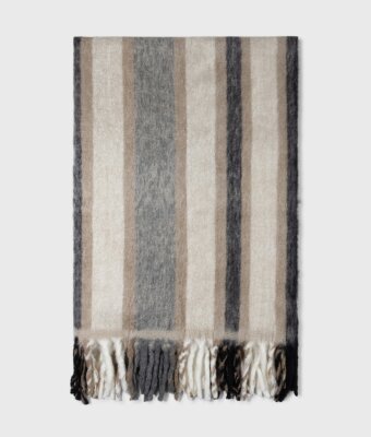 H.O.C.K. 10Days Striped Blanket Dunkelgrau – Streifendecke in Naturtönen mit Fransen 170x140cm