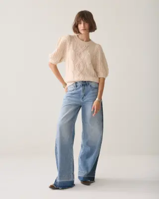 N.Y.A. | Summum Kurzer Pullover mit Puffärmeln creme M