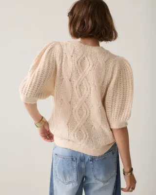 N.Y.A. | Summum Kurzer Pullover mit Puffärmeln creme M