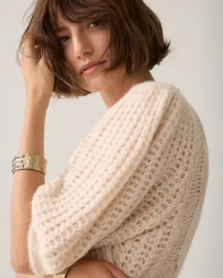 N.Y.A. | Summum Kurzer Pullover mit Puffärmeln creme M