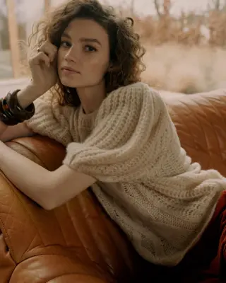 N.Y.A. | Summum Kurzer Pullover mit Puffärmeln creme M