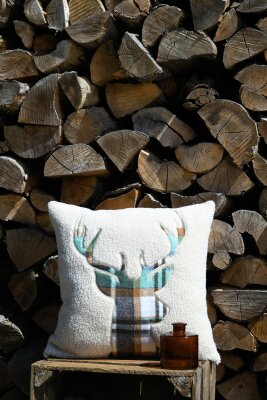 STF Dekokissen Hirsch Weihnachtskissen ca. 45x45cm | Teddykissen beige