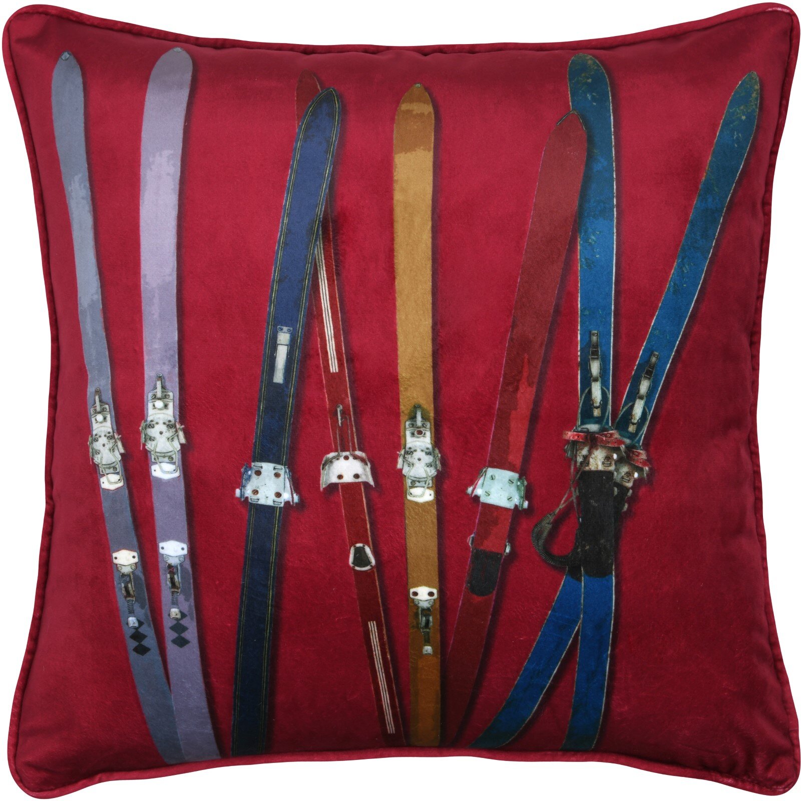 STF Dekokissen "Ski" Weihnachtskissen ca. 45x45cm | Samtkissen rot