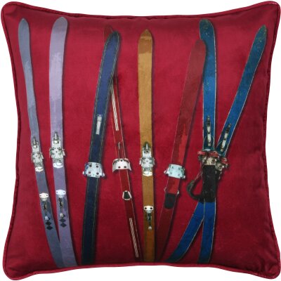 STF Dekokissen "Ski" Weihnachtskissen ca. 45x45cm | Samtkissen rot