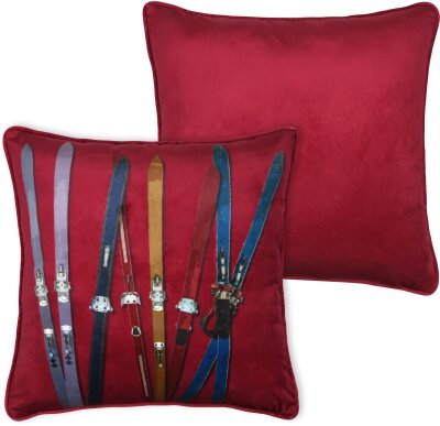 STF Dekokissen "Ski" Weihnachtskissen ca. 45x45cm | Samtkissen rot