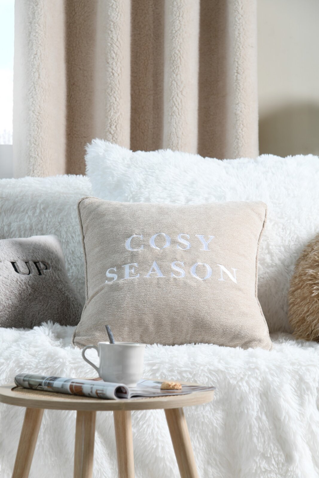 STF Dekokissen "Cosy Season" Weihnachtskissen ca. 45x45cm | Velour beige