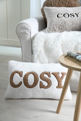 STF Dekokissen "Cosy" Weihnachtskissen ca. 50x30cm | Teddyplüsch ecru