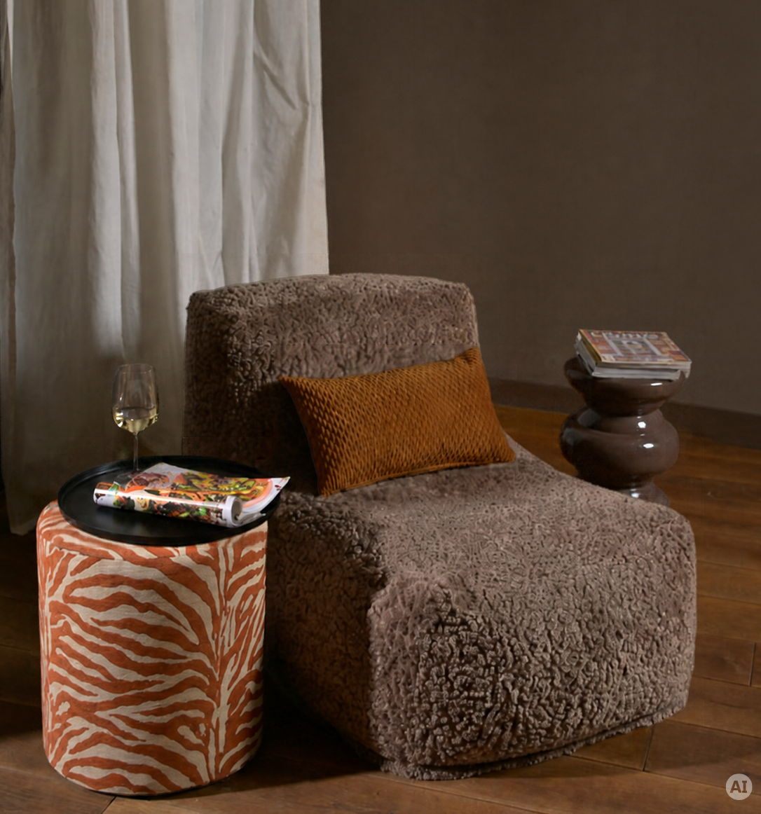 H.O.C.K. Loungesessel „Mellow“ aus Teddyplüsch in Taupe-Braun | Kuschelsessel