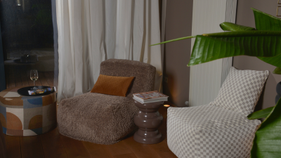 H.O.C.K. Loungesessel „Mellow“ aus Teddyplüsch in Taupe-Braun | Kuschelsessel