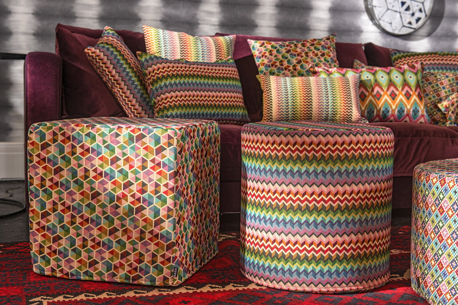 H.O.C.K. Sila Hocker rund Pouf Ø45x45cm multicolor boho
