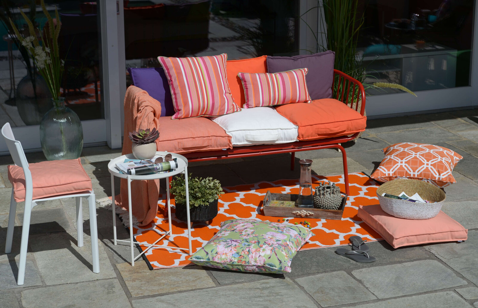 H.O.C.K. Yucatan Outdoor Kissen mit Keder 50x50cm pink stripes sun