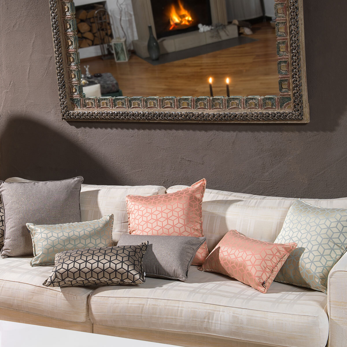 H.O.C.K. Fancy Glamour Kissen mit Biese 50x50cm salmon