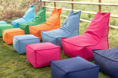 H.O.C.K. Miami Outdoor Blobby Bean Cube Pouf ca. 55x55x35cm grau-blau 10-5018 Cube wasserabweisend