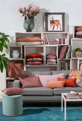 H.O.C.K. Nobile Samt Hocker rund Pouf ø45x45cm indian-red