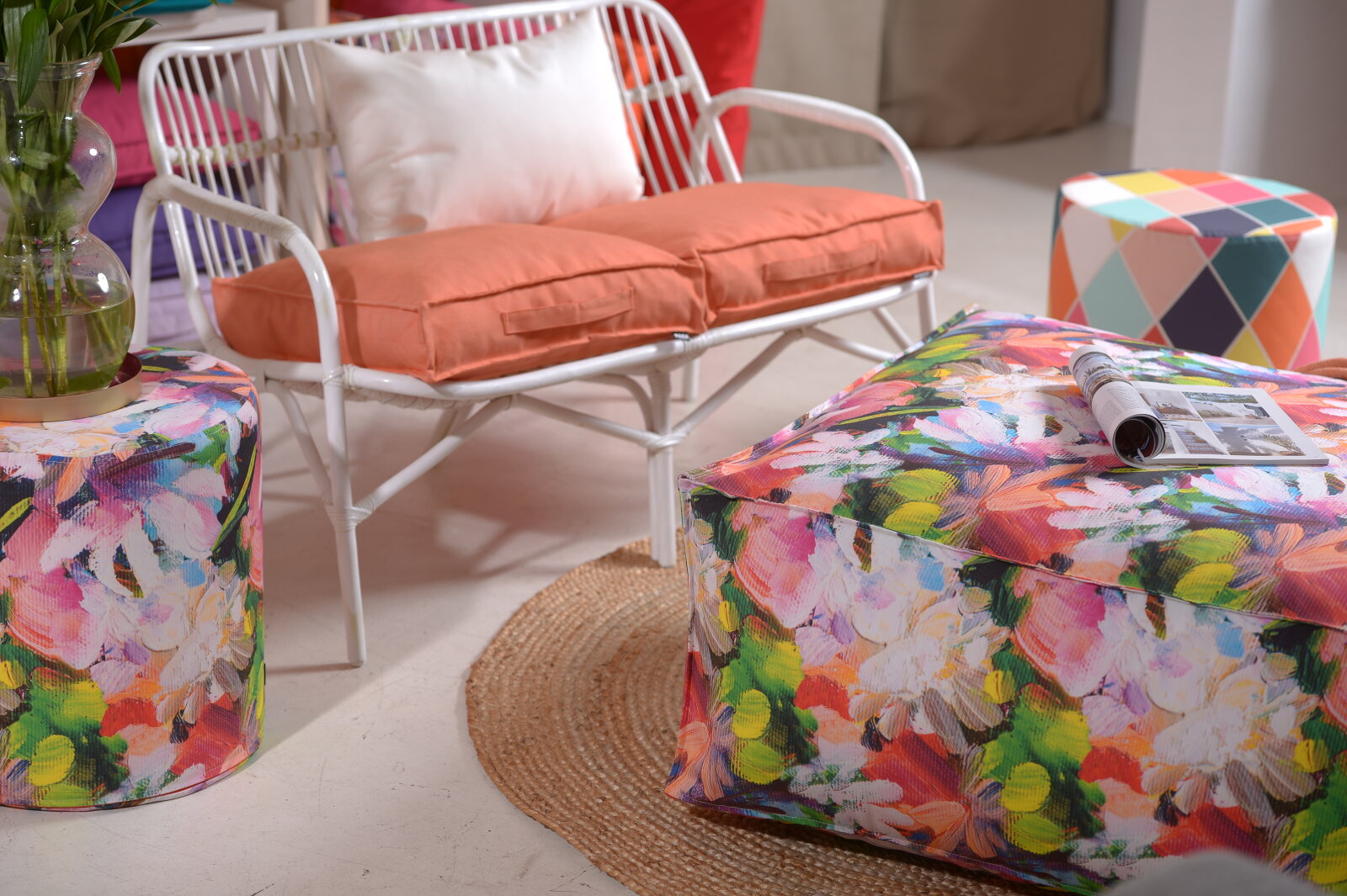 H.O.C.K. Beach Life Outdoor Hocker rund Pouf ø45x45cm Flower