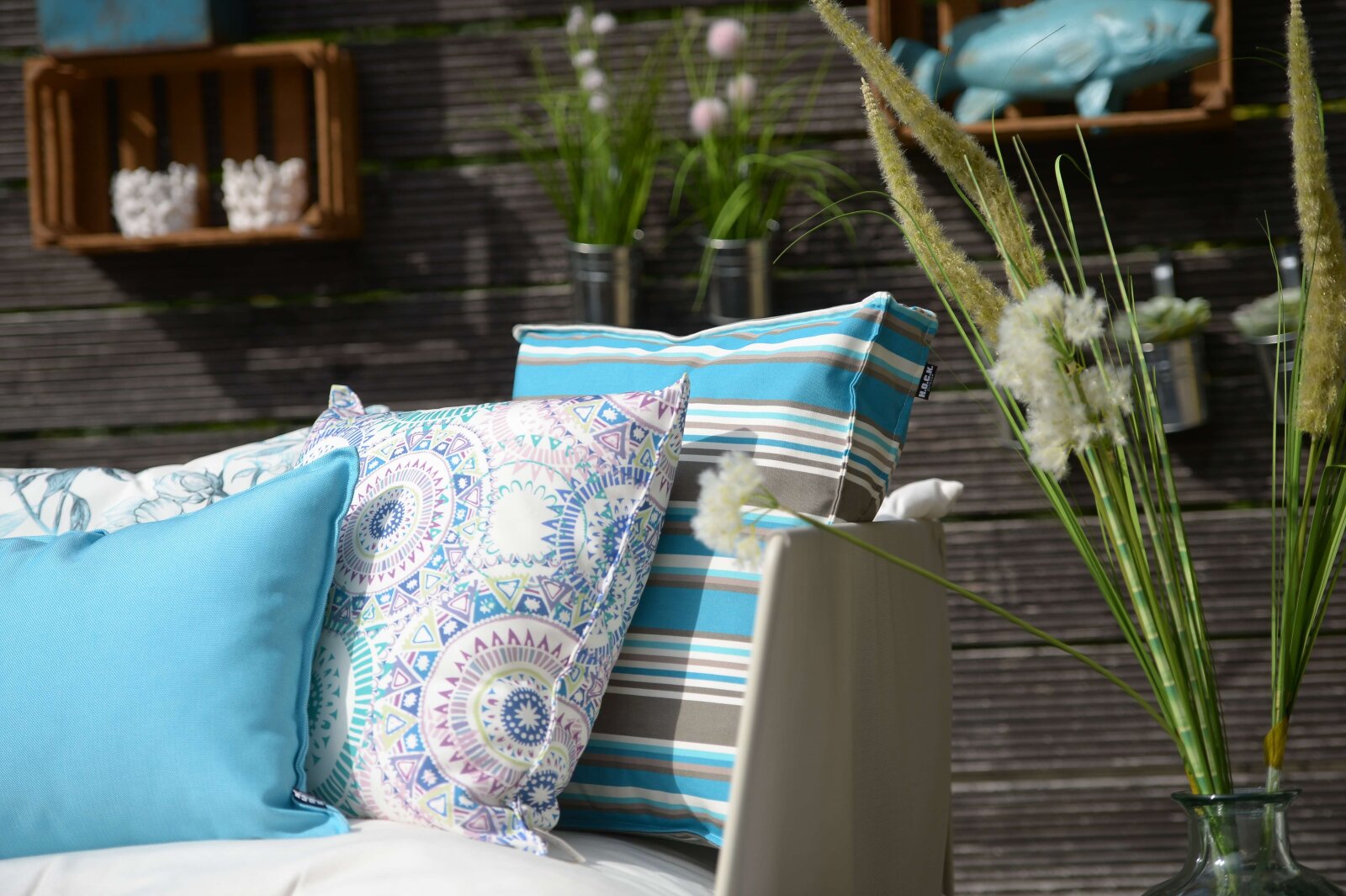 H.O.C.K. Yucatan Outdoor Sitzkissen CLOU 40x40x5cm aqua blue