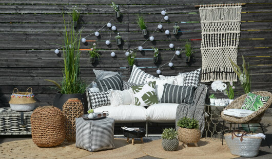 H.O.C.K. Pictave black small Outdoor Bean Cube Pouf 40x40x40cm Hahnentritt schwarz weiß