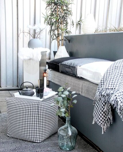 H.O.C.K. Pictave black small Outdoor Bean Cube Pouf 40x40x40cm Hahnentritt schwarz weiß