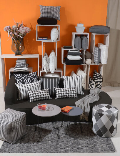 H.O.C.K. Pictave black small Outdoor Bean Cube Pouf 40x40x40cm Hahnentritt schwarz weiß