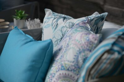 H.O.C.K. Fleur de aqua Outdoor Kissen mit Biese 50x50cm türkis