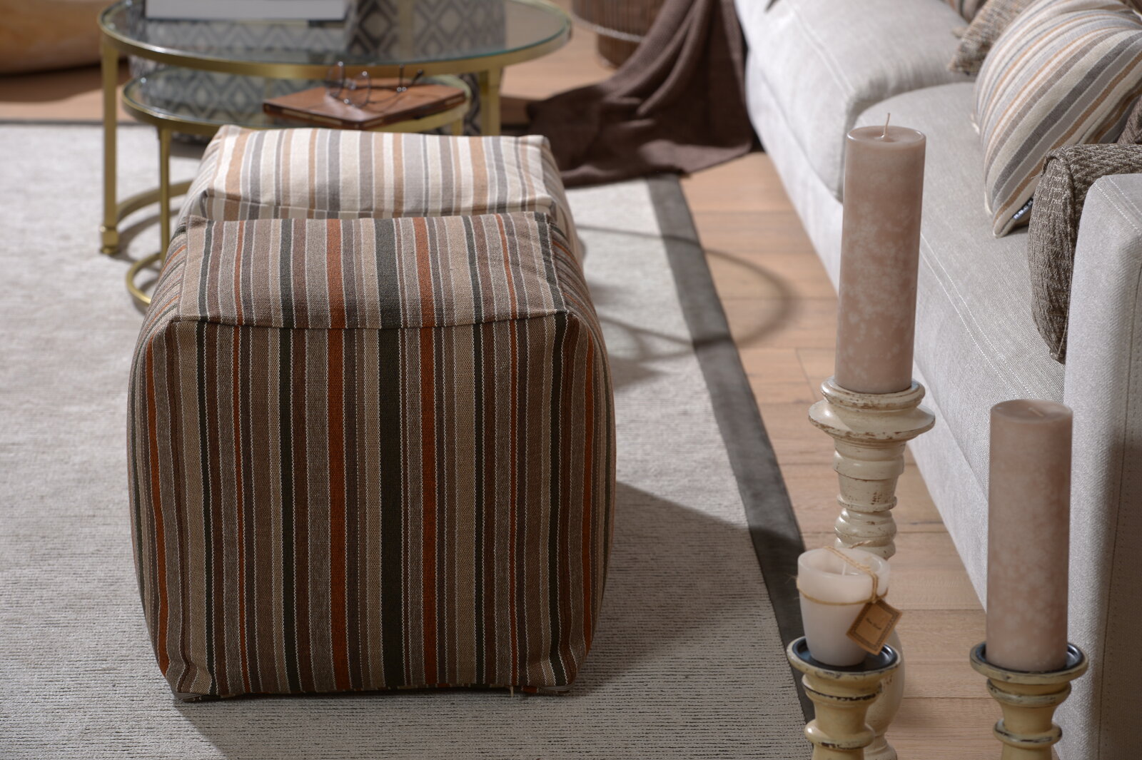 H.O.C.K. Inca Bean Cube Pouf 40x40x40cm Streifen natur col. 14
