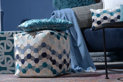 H.O.C.K. Blue Moon Bean Cube Pouf 40x40x40cm dots blue...