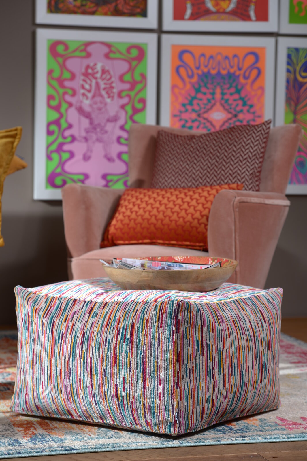 H.O.C.K. Swirly Line Bean Cube Pouf 55x55x35cm col. 540