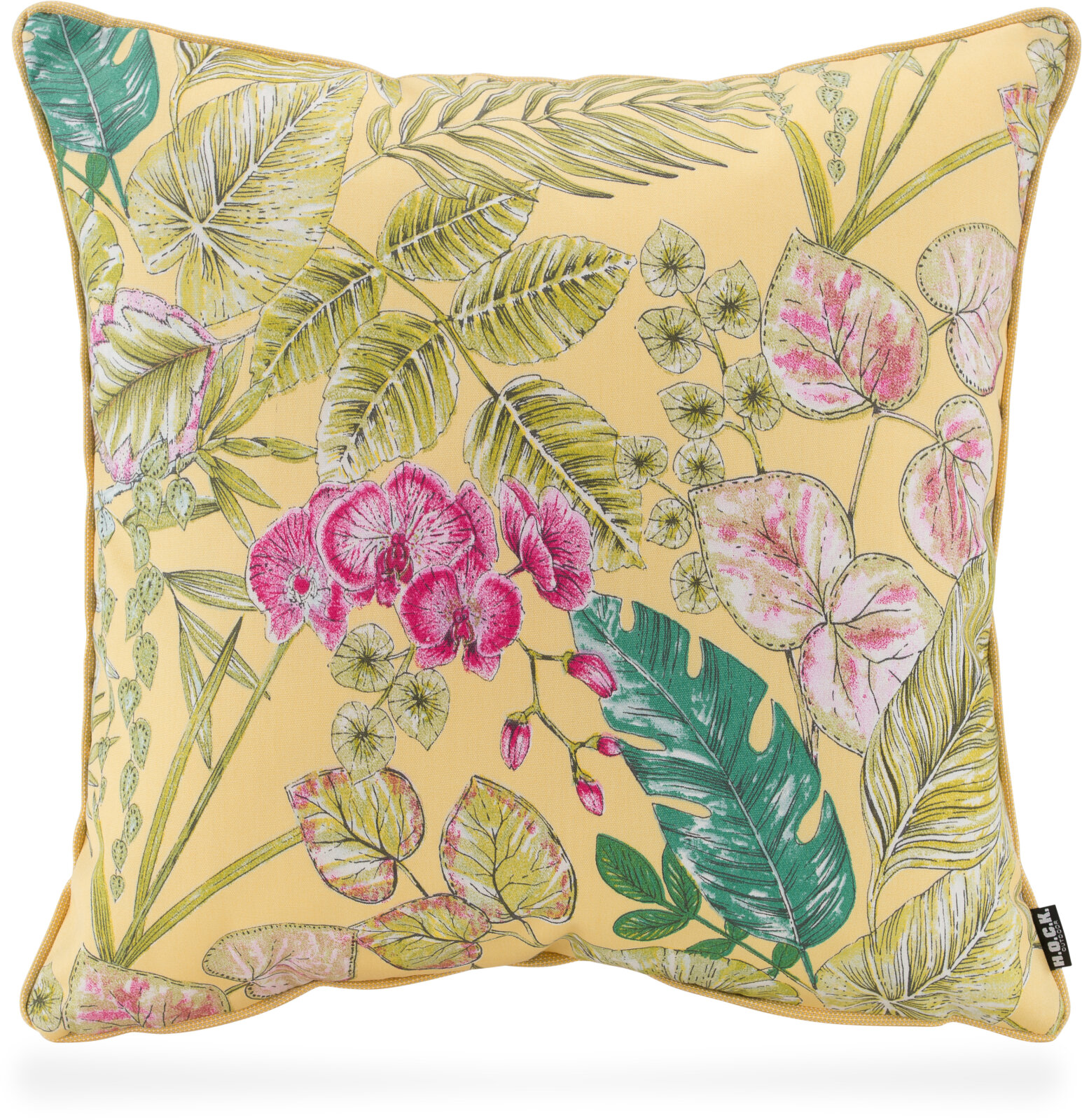 H.O.C.K. Eliza-Bouquet Outdoor Wendekissen Blumen-Motiv mit Keder 50x50cm gelb