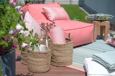 H.O.C.K. Sparkle Outdoor Kissen mit Keder 50x50cm coral rot