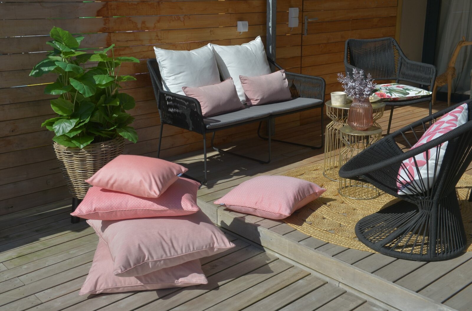 H.O.C.K. Lino-Leinen Outdoor Kissen mit Keder 60x60cm melange berry
