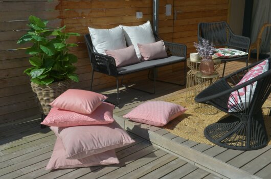 H.O.C.K. Lino-Leinen Outdoor Kissen mit Keder 60x60cm melange berry