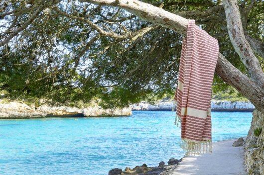 H.O.C.K. Decke Lovely Stripes mit Fransen 100x180cm rot