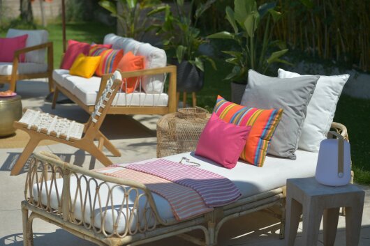 H.O.C.K. Decke Lovely Stripes mit Fransen 100x180cm pink