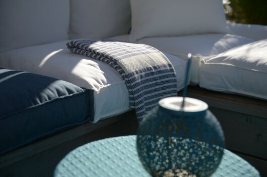 H.O.C.K. Decke Lovely Stripes mit Fransen 100x180cm navy-blau