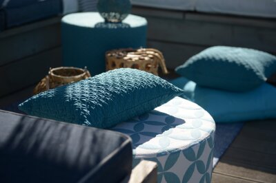 H.O.C.K. Luna Outdoor Hocker rund Pouf ø60x40cm petrol türkis