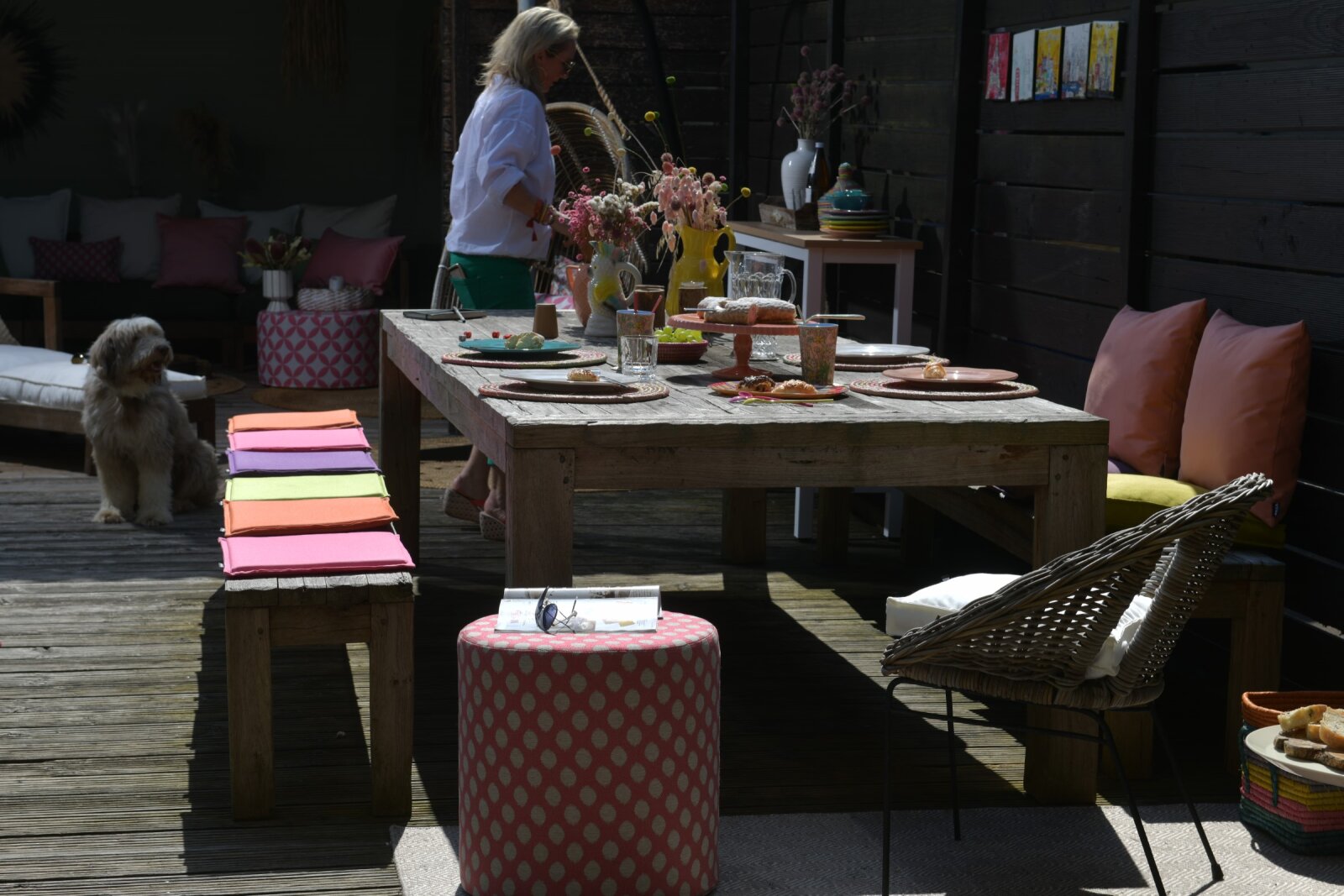 H.O.C.K. Luna Outdoor Hocker rund Pouf ø60x40cm berry