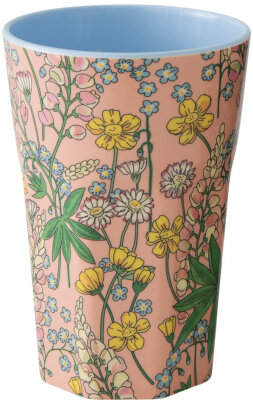 RICE Melamine Cup Tasse Becher Blumen Print coral rosa