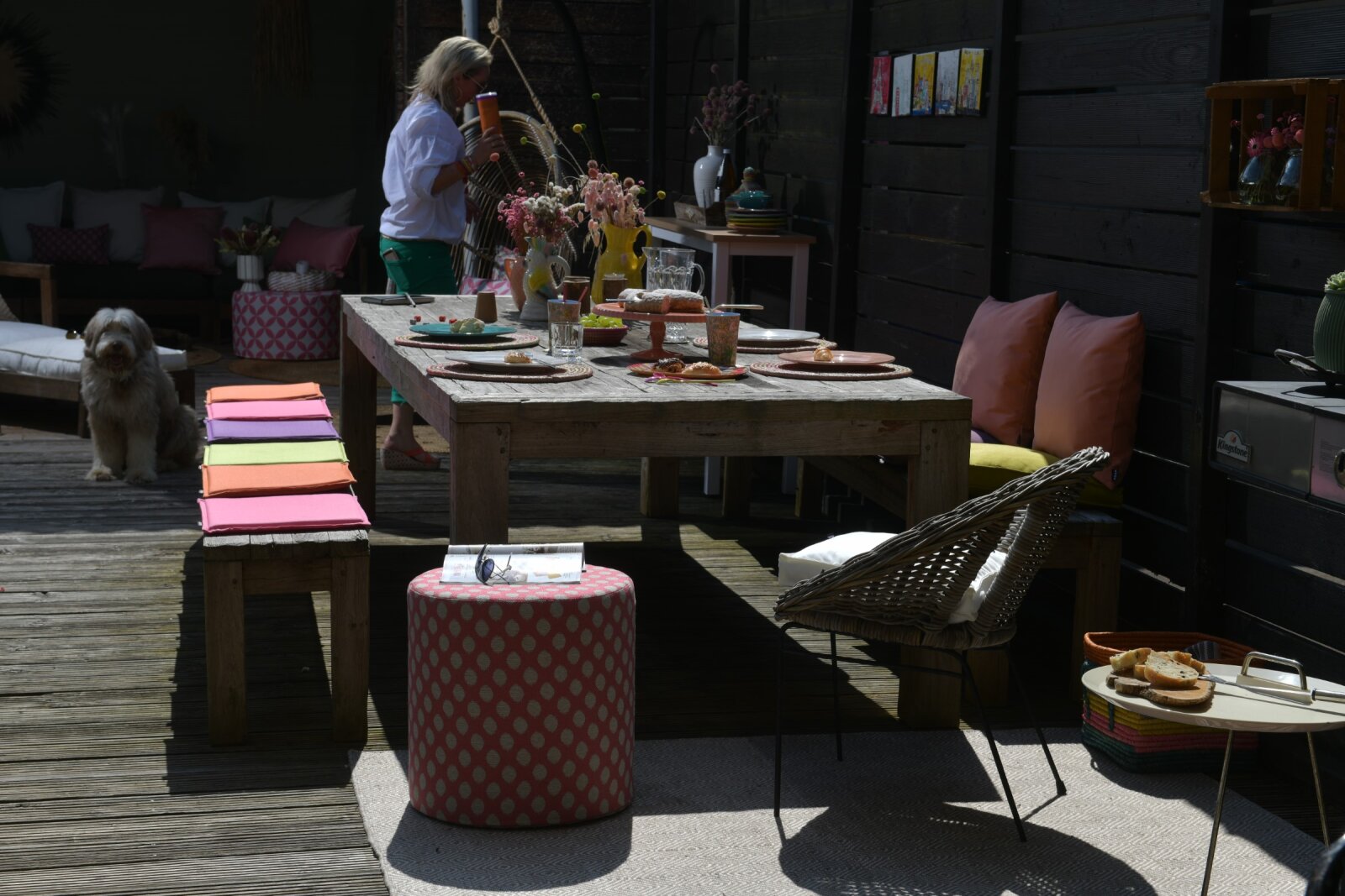 H.O.C.K. Banno dots Outdoor Hocker rund Pouf ø45x45cm Punkte rot nanu