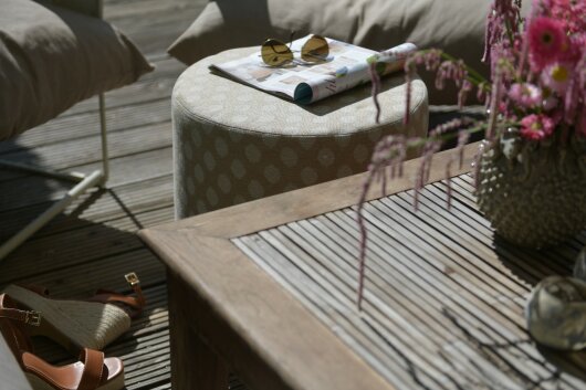 H.O.C.K. Banno dots Outdoor Hocker rund Pouf ø45x45cm Punkte beige nanu
